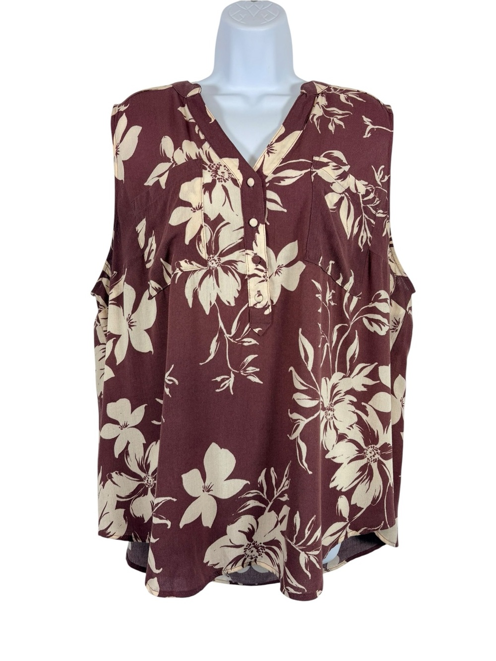 Torrid Sz2 2X Burgundy Floral Sleeveless Blouse Tropical Summer Casual Tank Top